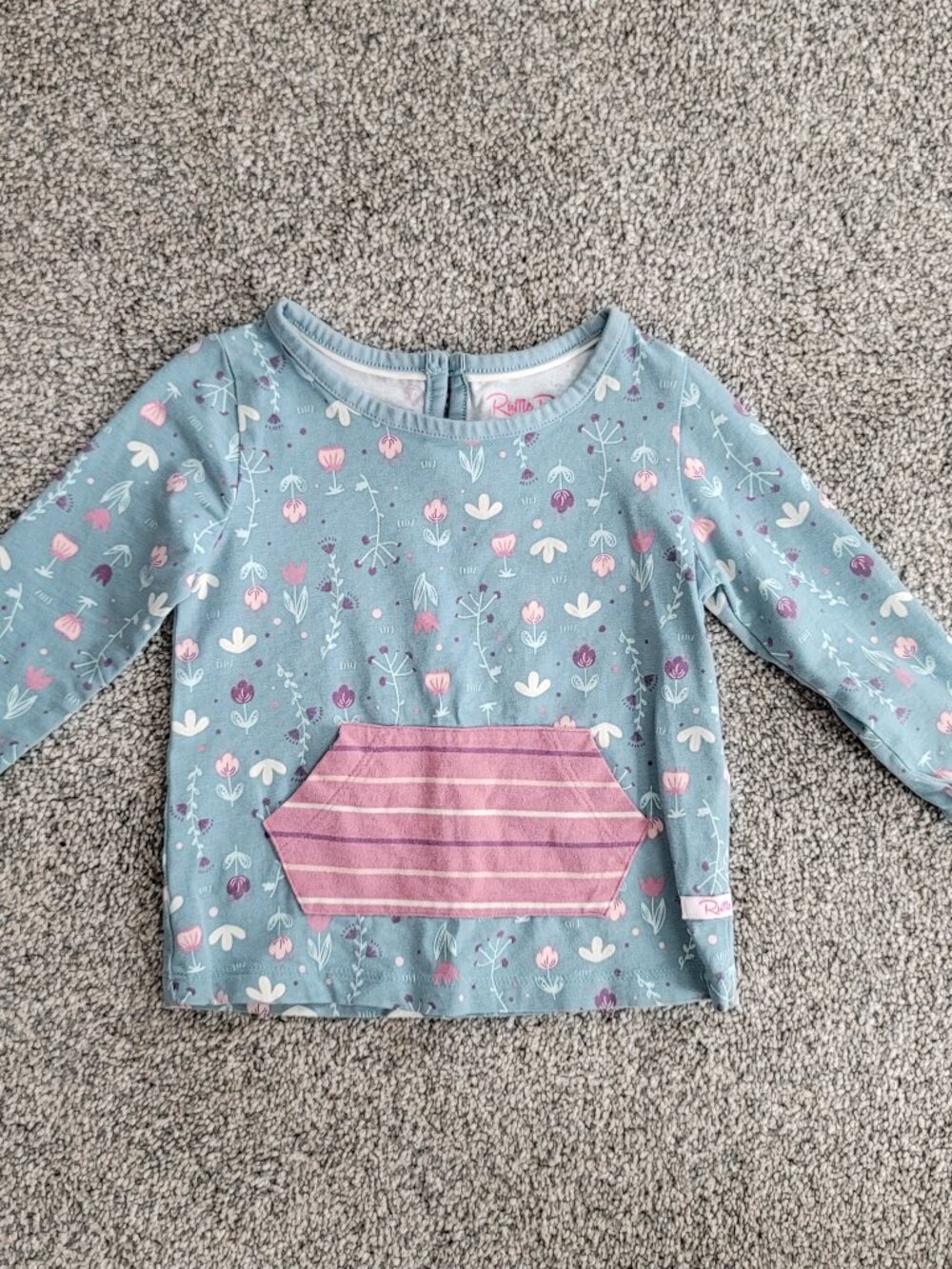 Girls Green Ruffle Butts Shirt with Flowers 2T